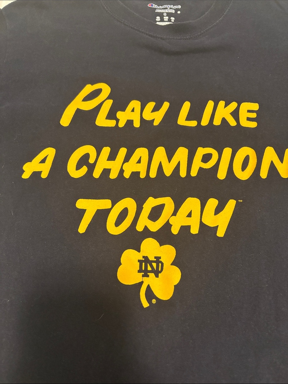Champion Navy Tee with Yellow 'Play Like A Champion Today' Graphic - Picture 3 of 6